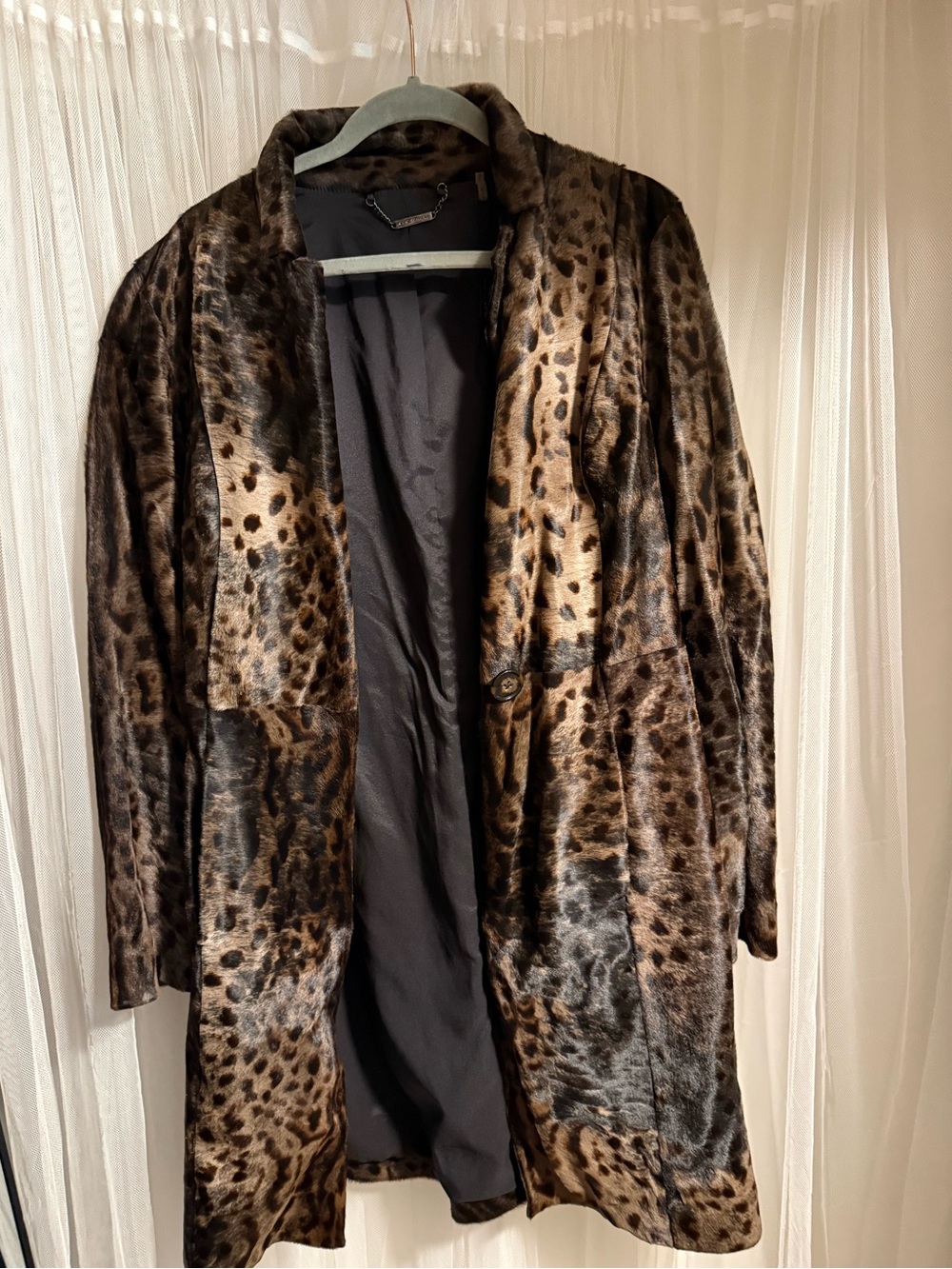Elie Tahari Leopard-Pattern Faux Fur Coat in Brown and Black Tones